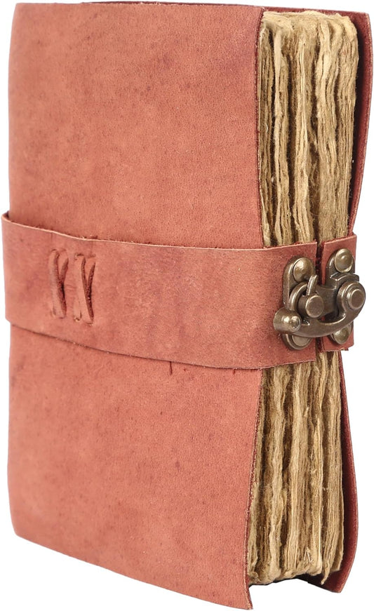 Vintage Leather Journal Handmade Buffalo Non-Refillable Deckle Edge Paper – Leather Bound Journal for Women, Men, C-Lock Closure, Ideal for Writing & Travel for Artists (Sunset Peach)