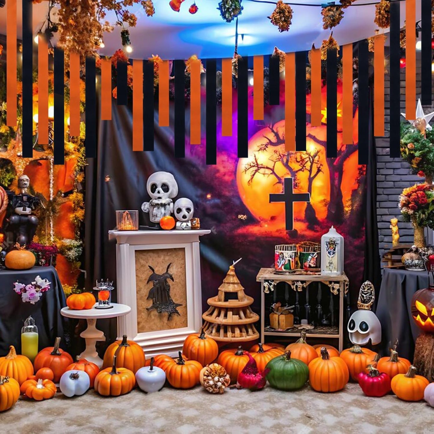 Crepe Paper Streamers 8 Rolls 656ft Orange Purple Black Green Tassels Streamer Paper for Halloween Theme Party Birthday Decorations Decor Indoor Home Horror Party Hanging Backdrops Supplies