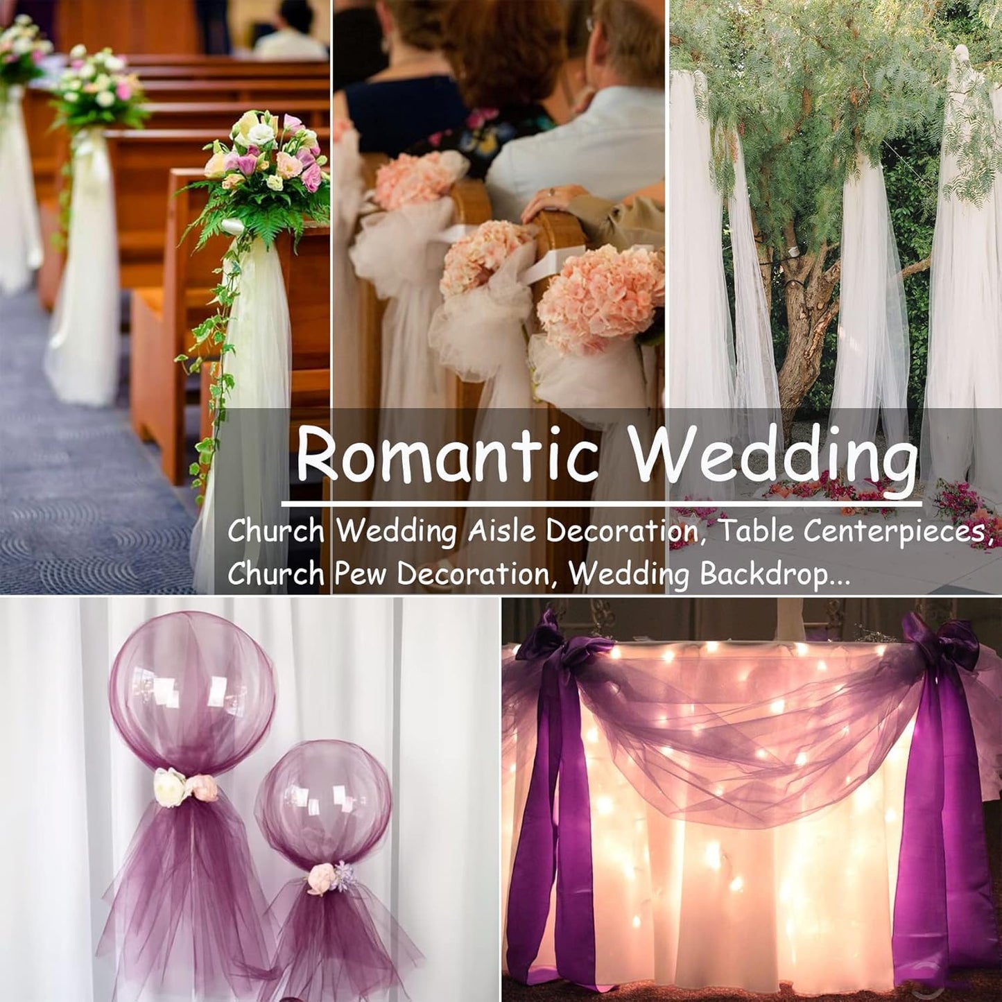 Purple Tulle Fabric Roll Spool Bolt (54 Inch by 40 Yards) Large Tulle Wedding Party Decoration, Tutu Skirt, Table Runner, Gift Wrapping, Bridal Shower, Soft & Drape (Purple)