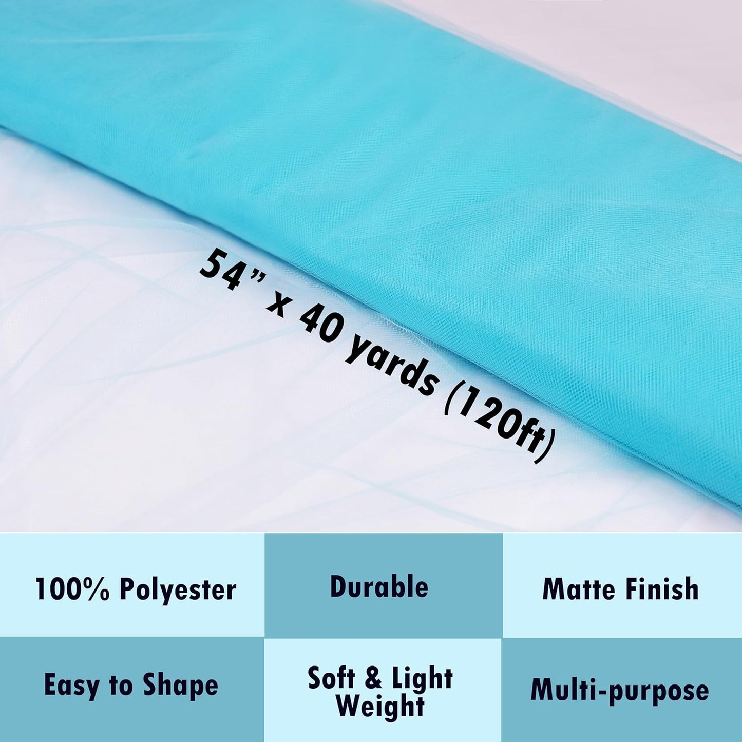 Craft And Party, Fabric Tulle 54" by 40 Yards (120 ft) Light Blue Fabric Tulle Bolt for DIY Tutu Skirt, Wedding and Decoration (Light Blue)