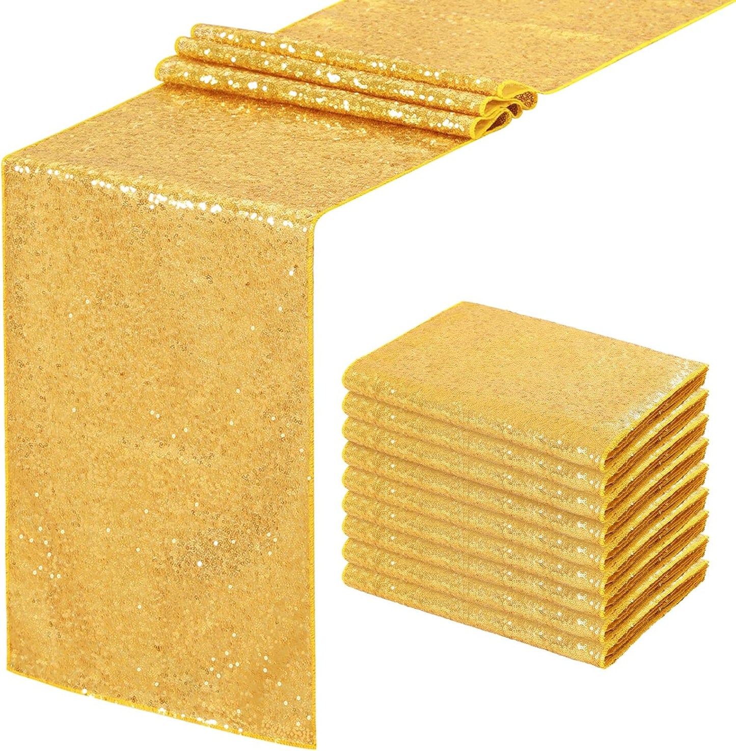 Gold Table Runners 10 Pieces 12x72 Inch Glitter Dining Table Runner Sequin Table Cover Runners for Party Wedding Birthday Bridal Shower Decorations