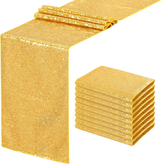 Gold Table Runners 10 Pieces 12x72 Inch Glitter Dining Table Runner Sequin Table Cover Runners for Party Wedding Birthday Bridal Shower Decorations