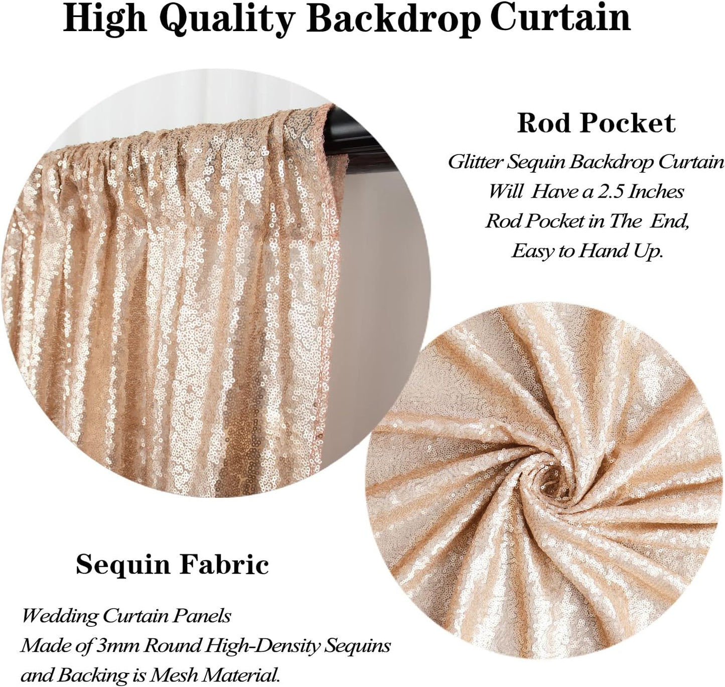 DUOBAO Champagne Backdrop Curtain 10x10ft Backdrop Graduation Backdrops Class of 2024 Photography Decoration Shimmer Wall Curtain for Parties Wedding Baby Shower Birthday and Photo Shoot