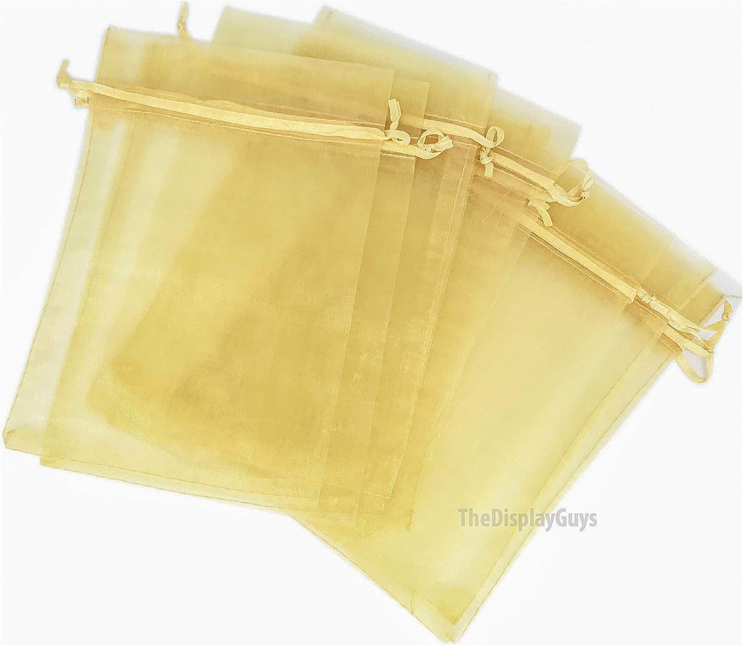 TheDisplayGuys 48-Pack 3x4 Gold Sheer Organza Gift Bags with Drawstring, Jewelry Candy Treat Wedding Party Favors Mesh Pouch