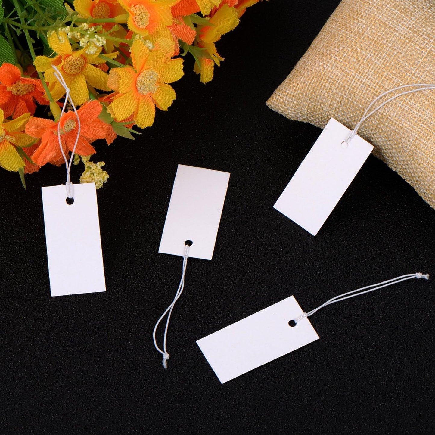 Shappy 300 Pcs 0.8 x 1.58 Inches White Price Display Tags Marking Labels Display Hanging Tags with Elastic String