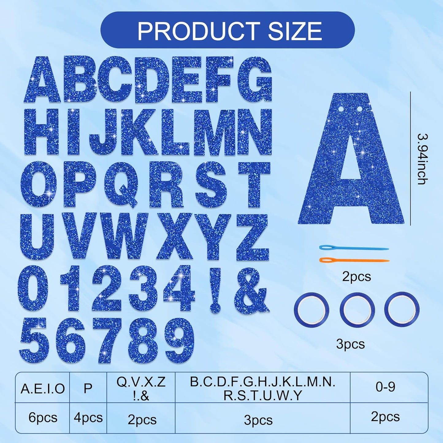 BEISHIDA 116 PCS A-Z Glitter Blue DIY Letter Banner Kit Make Your Own Banner，Including 111 Letters and Numbers 3 Rope and 2 Threading Device,Customized for Birthday Graduation Wedding Party Decor