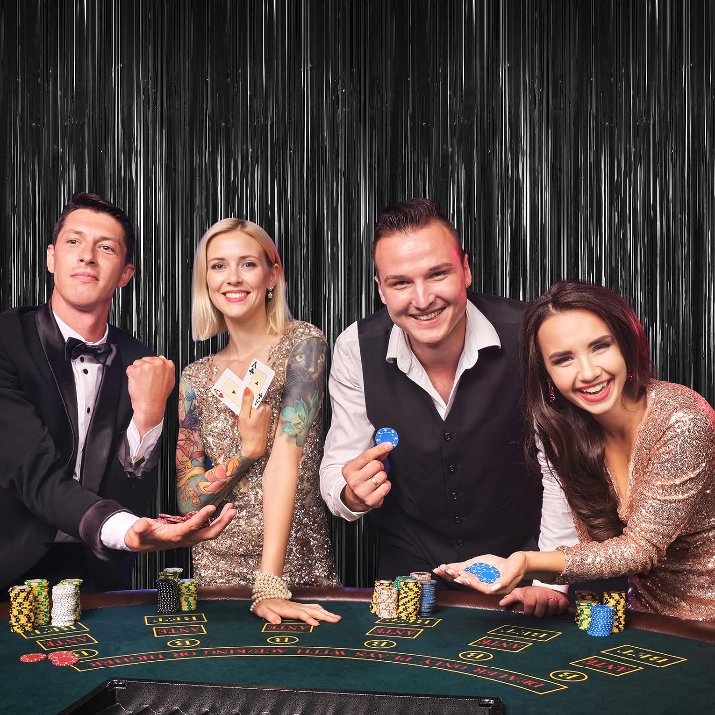 Black Foil Curtain Backdrop,2Pack Black Metallic Tinsel Foil Fringe Curtains Photo Booth Props for Birthday Wedding Engagement Baby Shower Bachelorette Christmas Halloween Disco Party Door Decorations