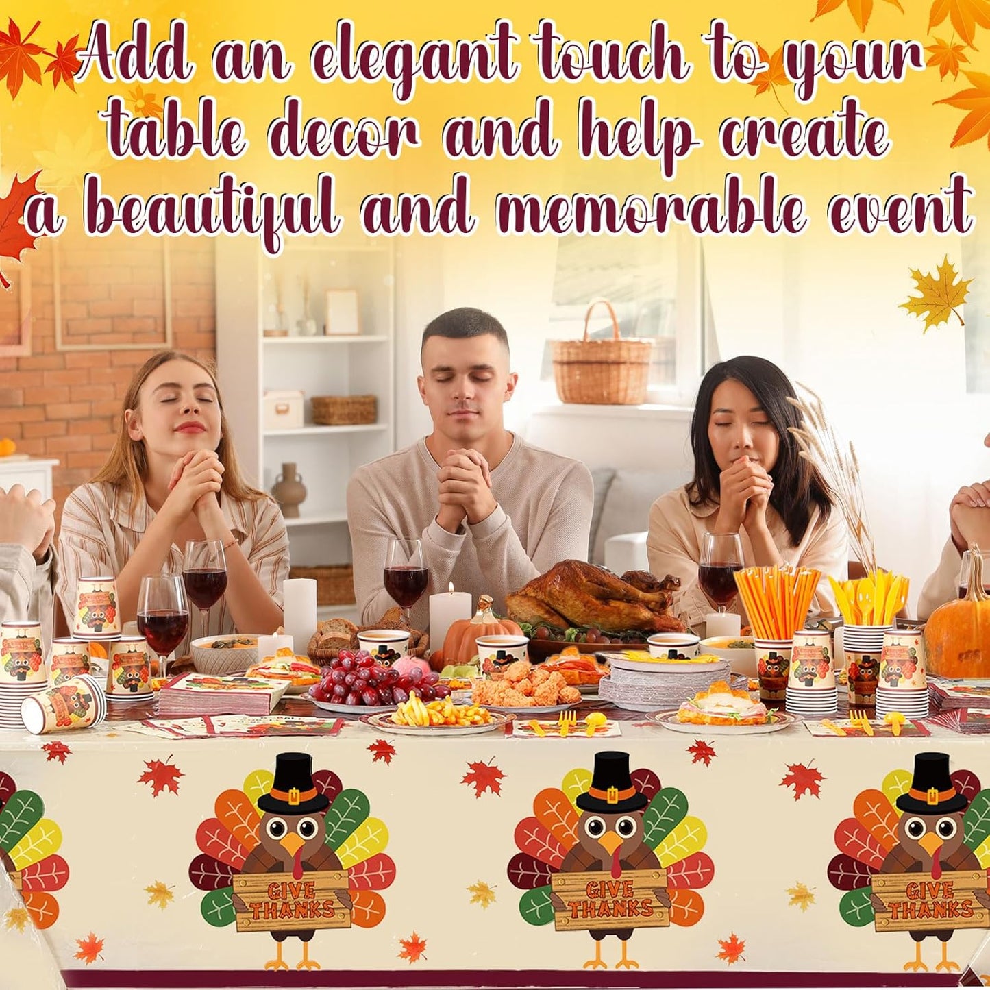 452 Pcs Turkey Thanksgiving Party Supplies for 50 Guests, Fall Thanksgiving Paper Plates Napkins Cups Tablecloth Cutlery Straws Tableware Set for Autumn Friendsgiving Party Decorations