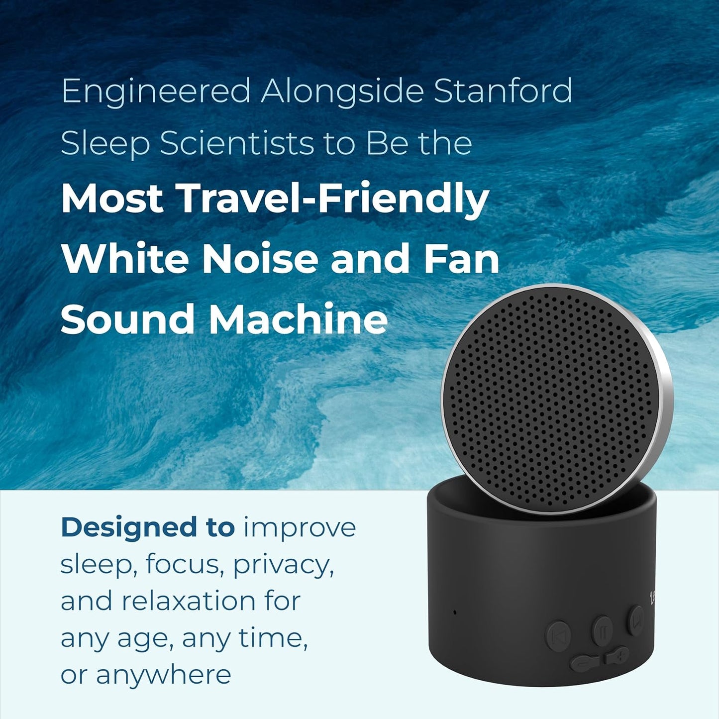 Adaptive Sound Technologies LectroFan Micro 2 - Portable Bluetooth Speaker & White Noise Machine - Compact Sound Machine for Travel - 11 Non-Looping Sounds for Sleep Support - Black