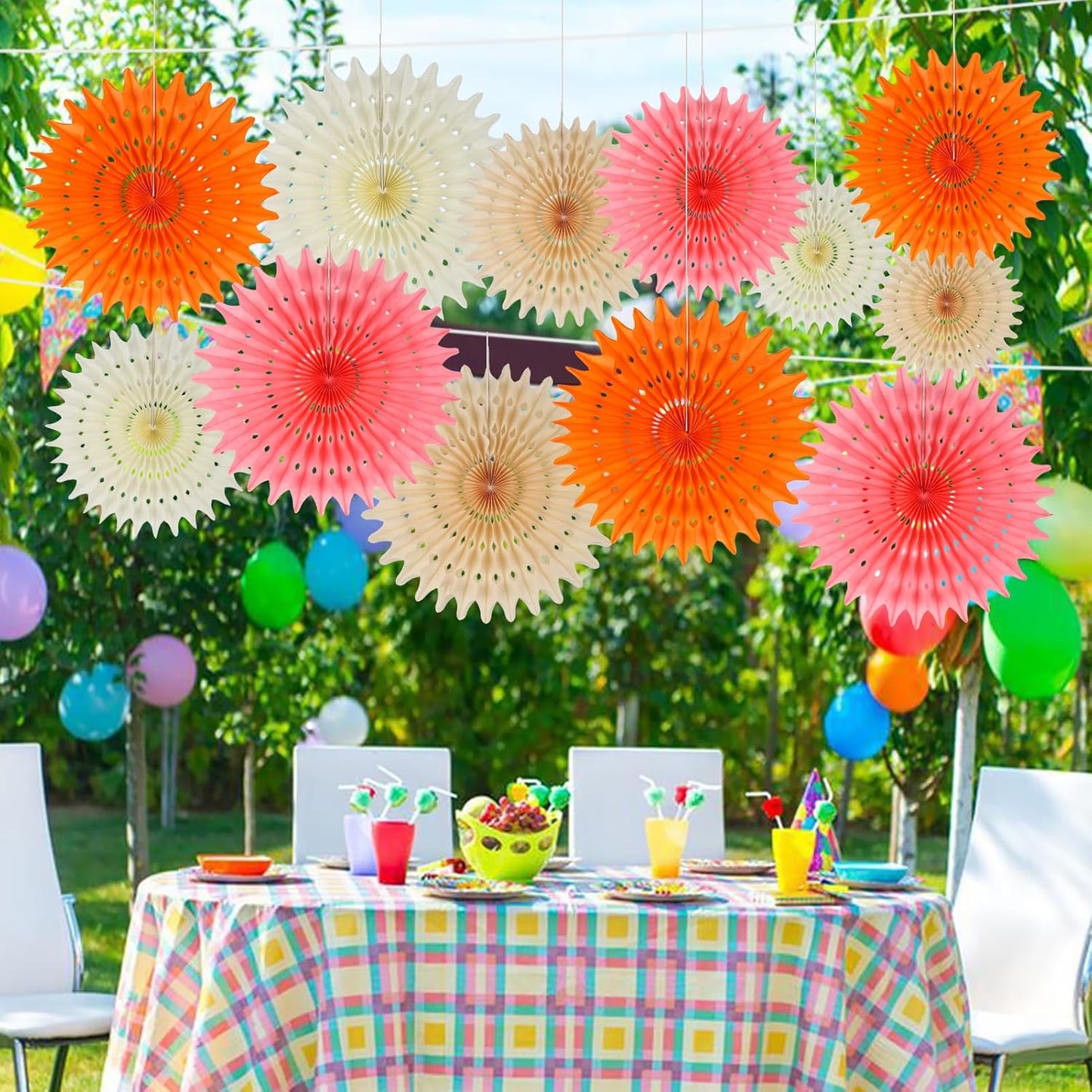 BestoFun 12PCS Paper Fans Peach and Pink Party Decorations Tissue Paper Flowers Decorations for Girl Groovy Birthday Baby Shower Wedding Bachelorette Room Wall Hanging Décor