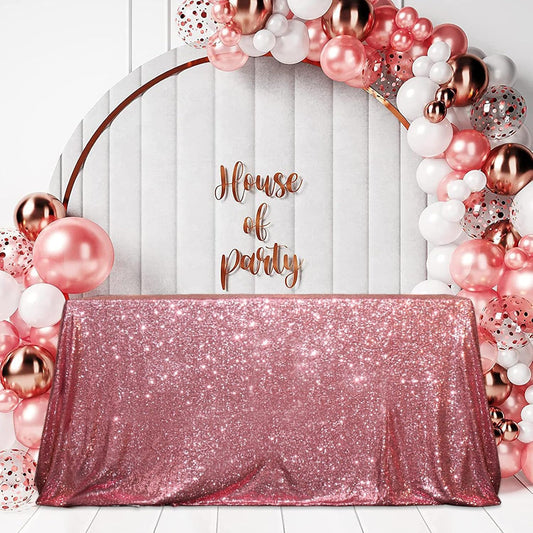 SquarePie Sequin Tablecloth 50 x 72 Inch Fuchsia Pink Sparkly Table Linen for Wedding Party