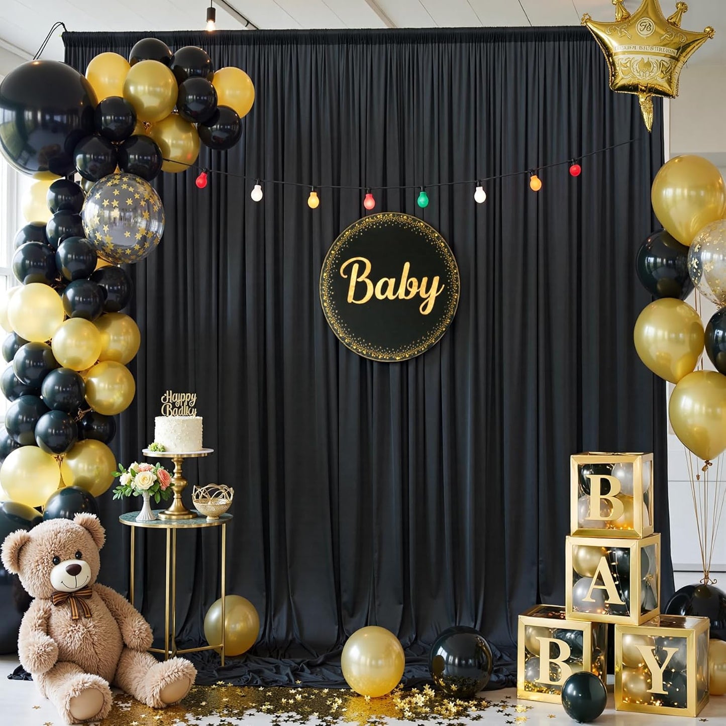 50x12ft Wrinkle Free Black Backdrop Curtain for Wedding Parties,10 Panels 5×12 ft Long Soft Silky Polyester Fabric Backdrop Drapes Black Photo Back Drop Curtains for Party Photography Background Cloth