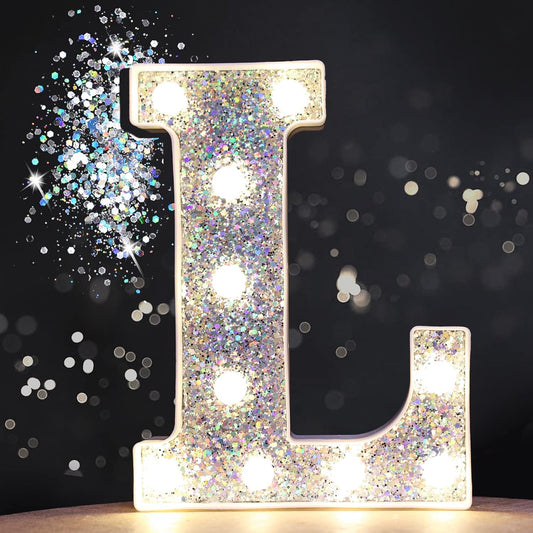 Pooqla Light Up Letters, LED Marquee Letters for Silver Birthday Decorations, Battery Powered Night Light Teenager Girl Room Decor, Gift for Girls Boys Wedding Bedroom Christmas Party Decor, Letter L
