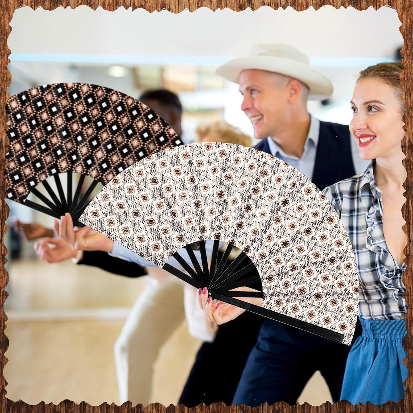 Thyle 6 Pcs Large Folding Fan for Line Dancing Bulk Boots on The Ground Hand Fan Black Popping Clapping Party Favors Decoration Gift for EDM Festival Club Summer(Western Cowboy)