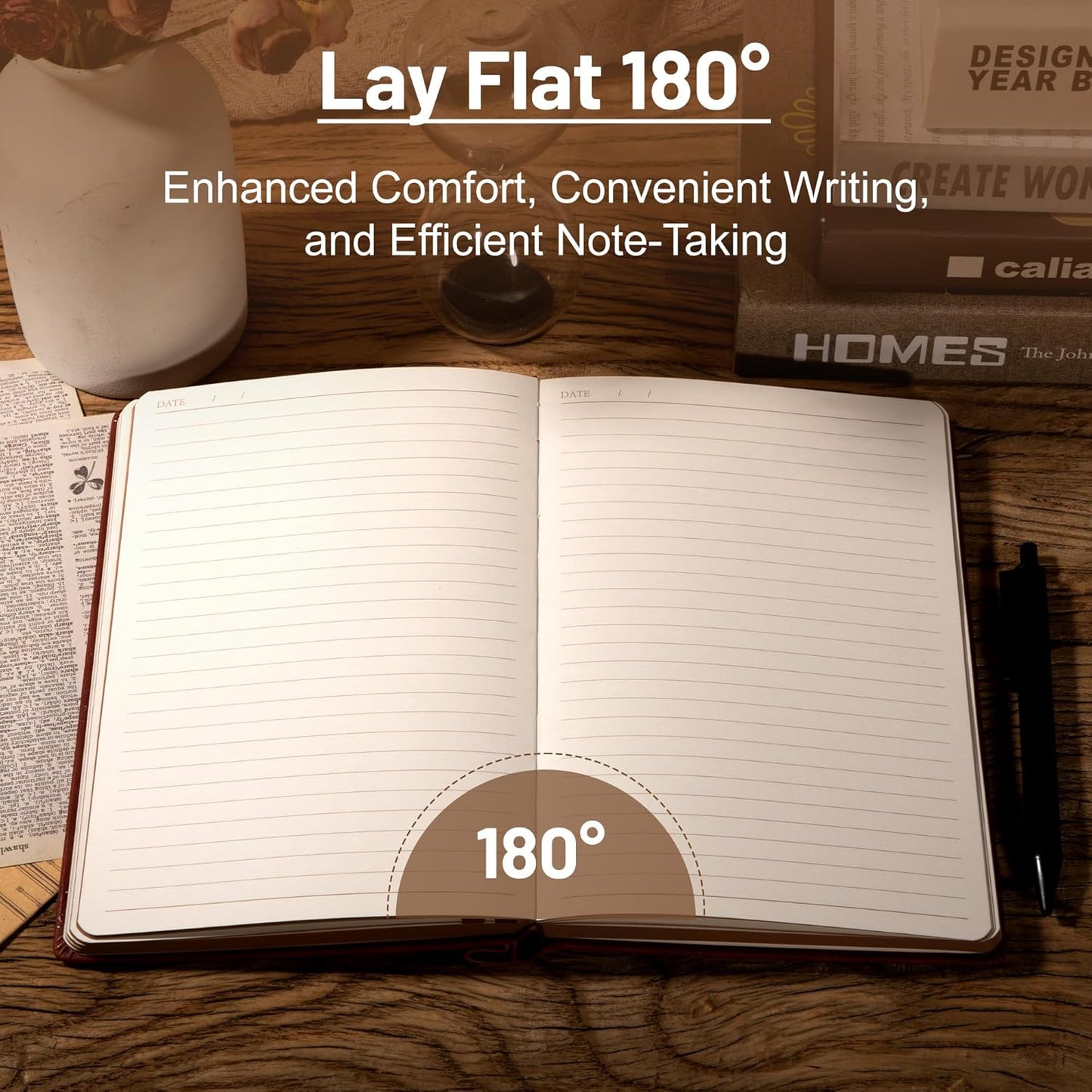 CAGIE Compass Leather Notebook Journal for Men, 100 GSM 288 Pages Lined Journals for Writing, A5 Hardcover Journaling Notebooks Gift Set with Pen for Travel Office Daily Writing