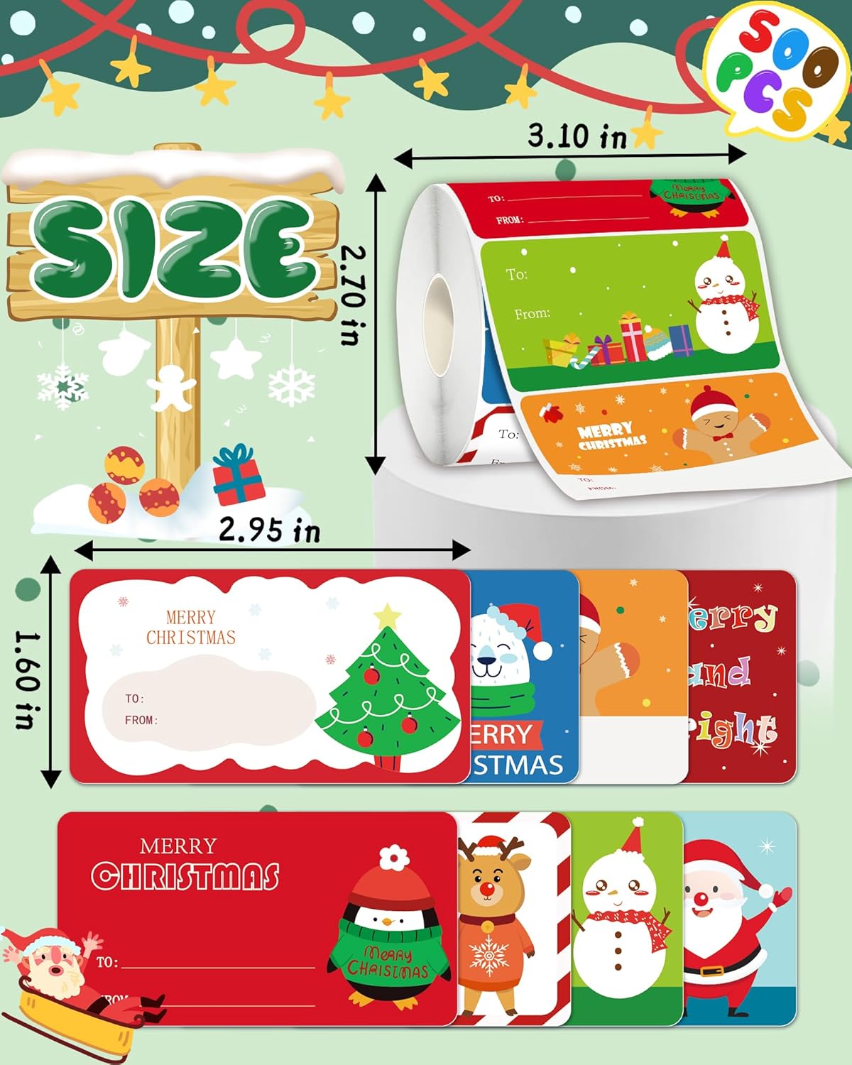 500 Pcs Christmas Gift Tags Stickers for Christmas Presents, Wrapping Paper, Christmas Name Stocking Tags Christmas Labels Stickers for Christmas Gifts Bags Presents Decorations