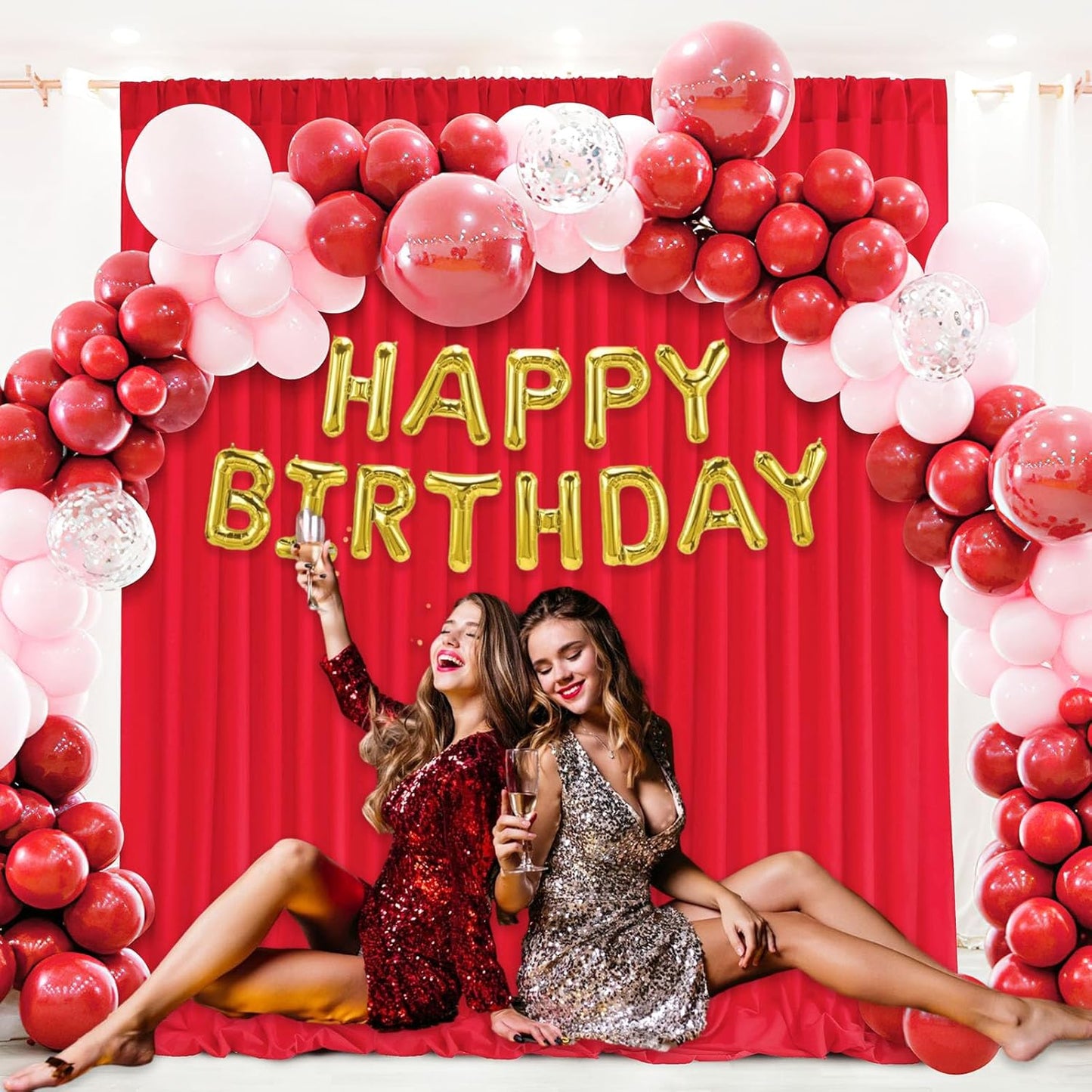 10 x 7 Feet Red Backdrop Curtain for Partie, Background Curtains for Photoshoot, Birthday, Wedding, Halloween, Thanksgiving, Christmas Day, New Year Party Decorations 5Ft x 7Ft, 2 Panels