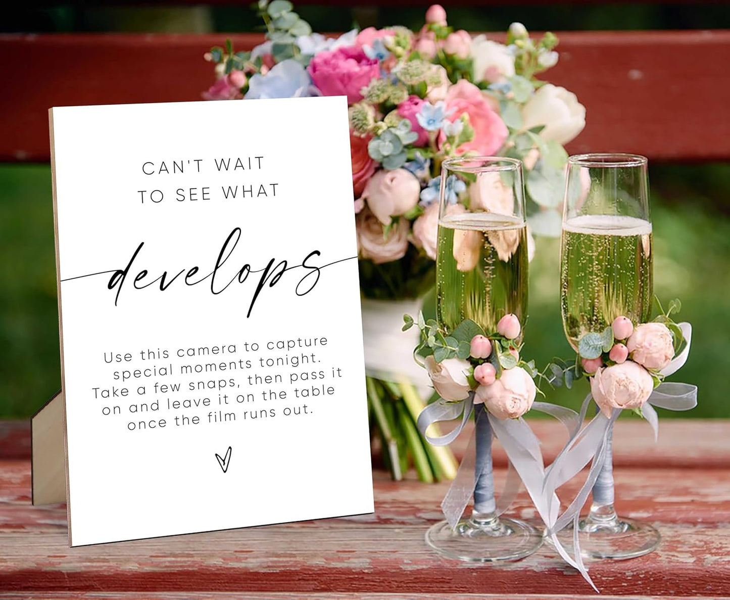 Wooden Sign Wedding Decoration, 8" x 11" Modern Tabletop Mount, Love Theme, Light Color