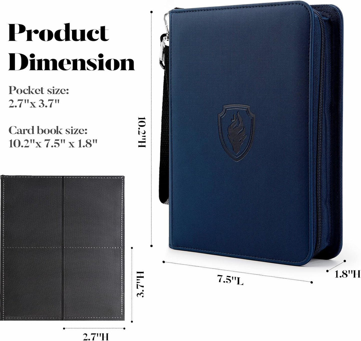 Premium Zip Trading Card Binder, 320 Card, Portable PU Collection Album, MTG & TCG Game Card Folder, Navy Blue