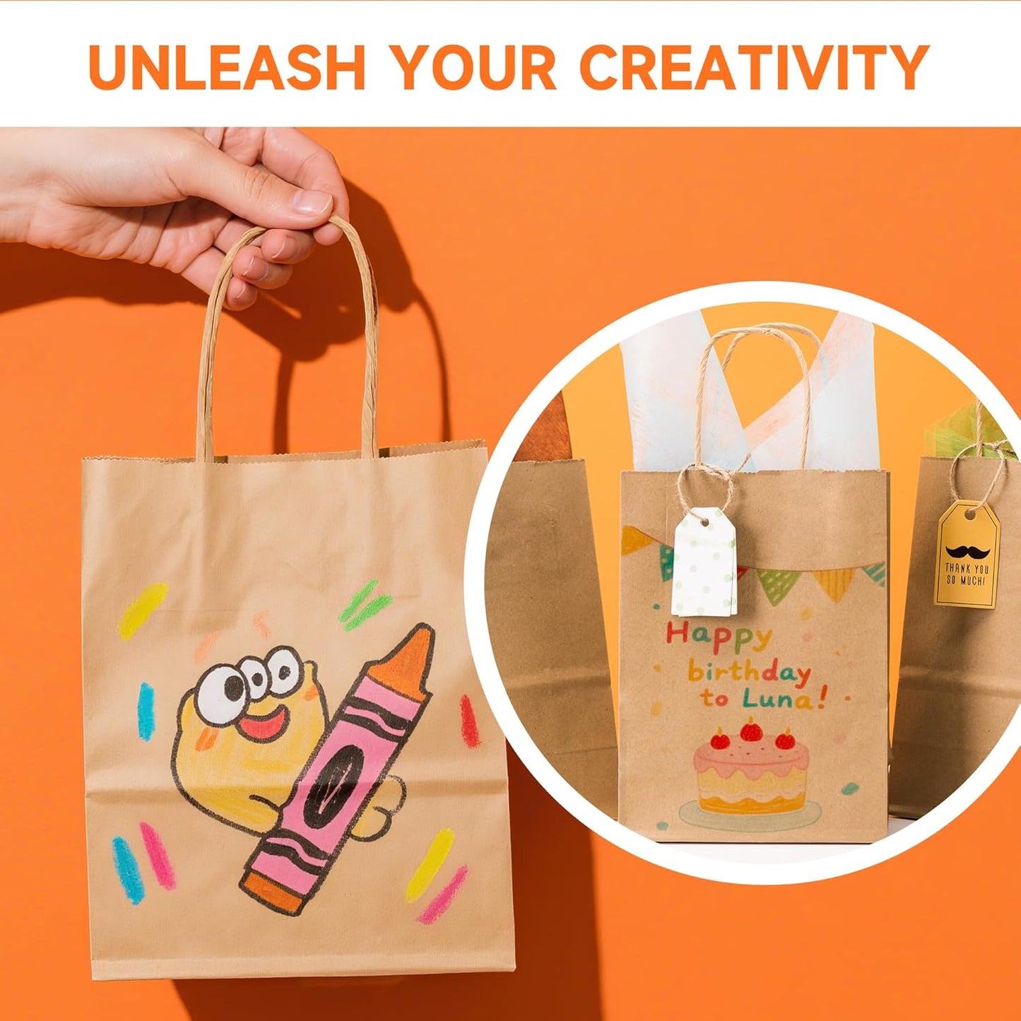 50 Pack Small Brown Paper Gift Bags with Handles, 5.8"x3.2"x8.25" Kraft Paper Gift Bags for Retail, Birthday Parties, Shopping, Versatile Craft Bags & Goodie Sacks