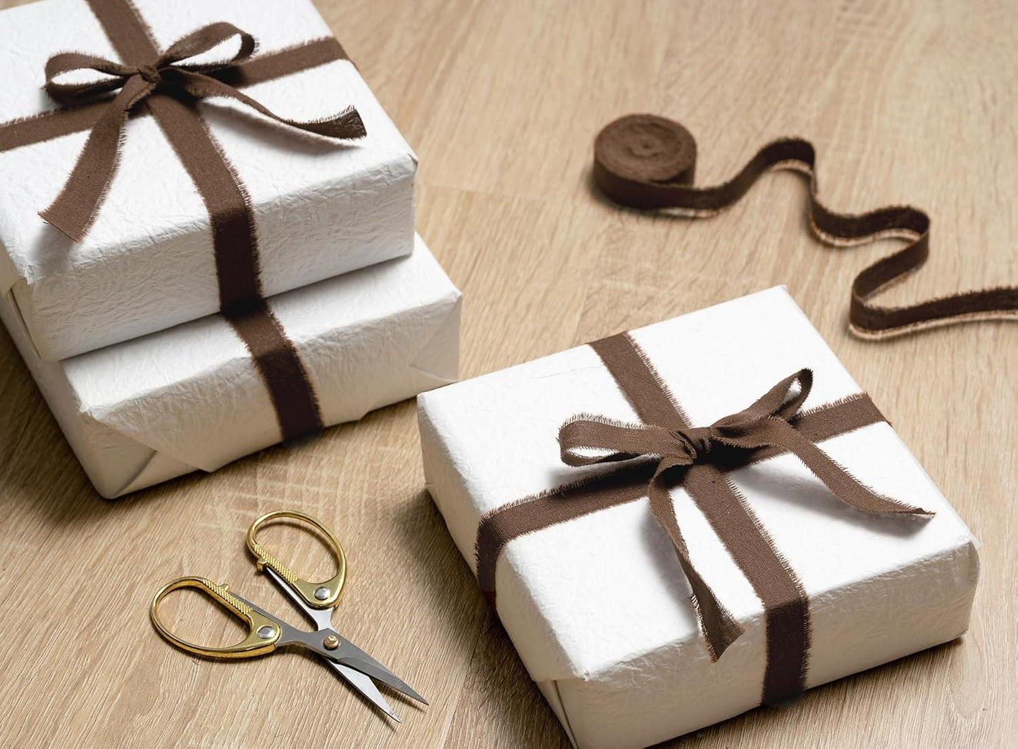 Brown Ribbon 5/8" x 21 Yards with Frayed Fringe Fabric Cotton Ribbons for Gift Wrapping Wedding Invitations Flower Bouquet Baby Shower