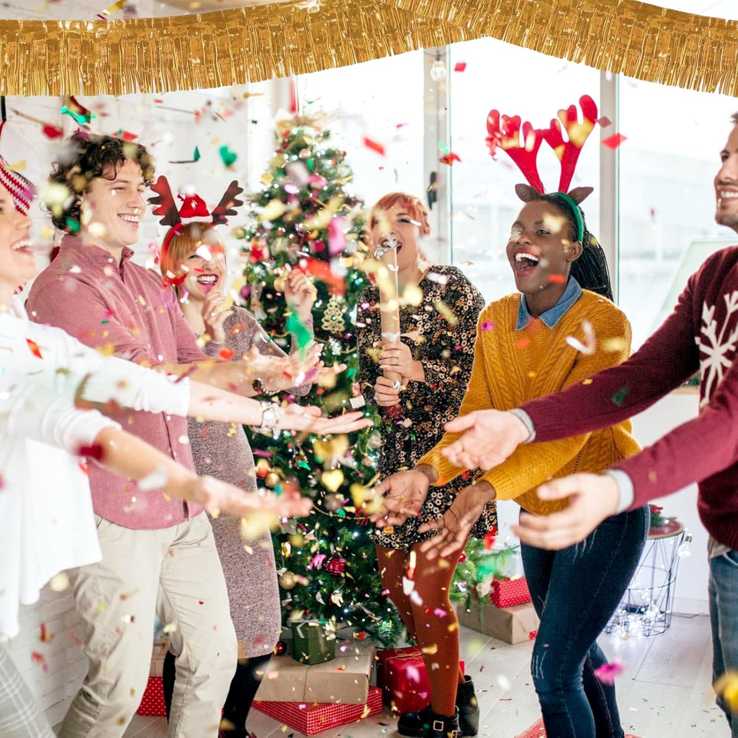 6 Pack 10 Feet Champagne Gold Foil Fringe Garland Metallic Tinsel Streamers Banner Wall Hanging Backdrop Banner for Parade Floats, Thanksgiving, Christmas, Birthday, Halloween Party Decorations