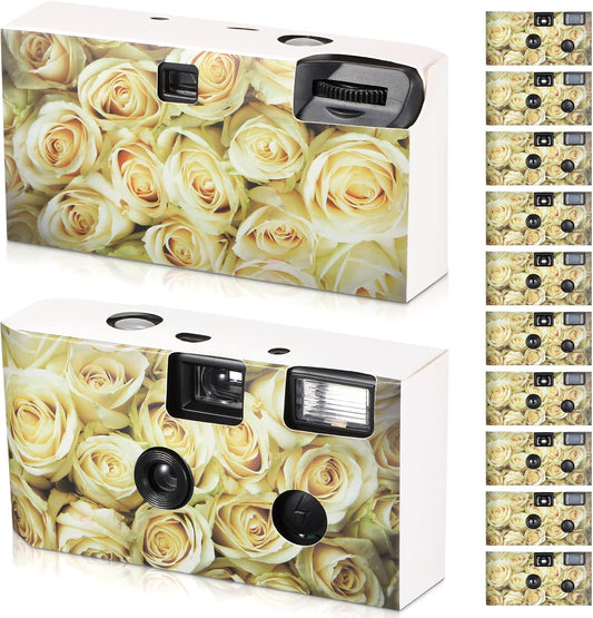 12 Pack Disposable Camera Bulk for Wedding 34 mm Single Use Film Camera with Flash for Wedding Baby Shower Anniversary Gathering Travel Camp Party Supply(Yellow Rose)