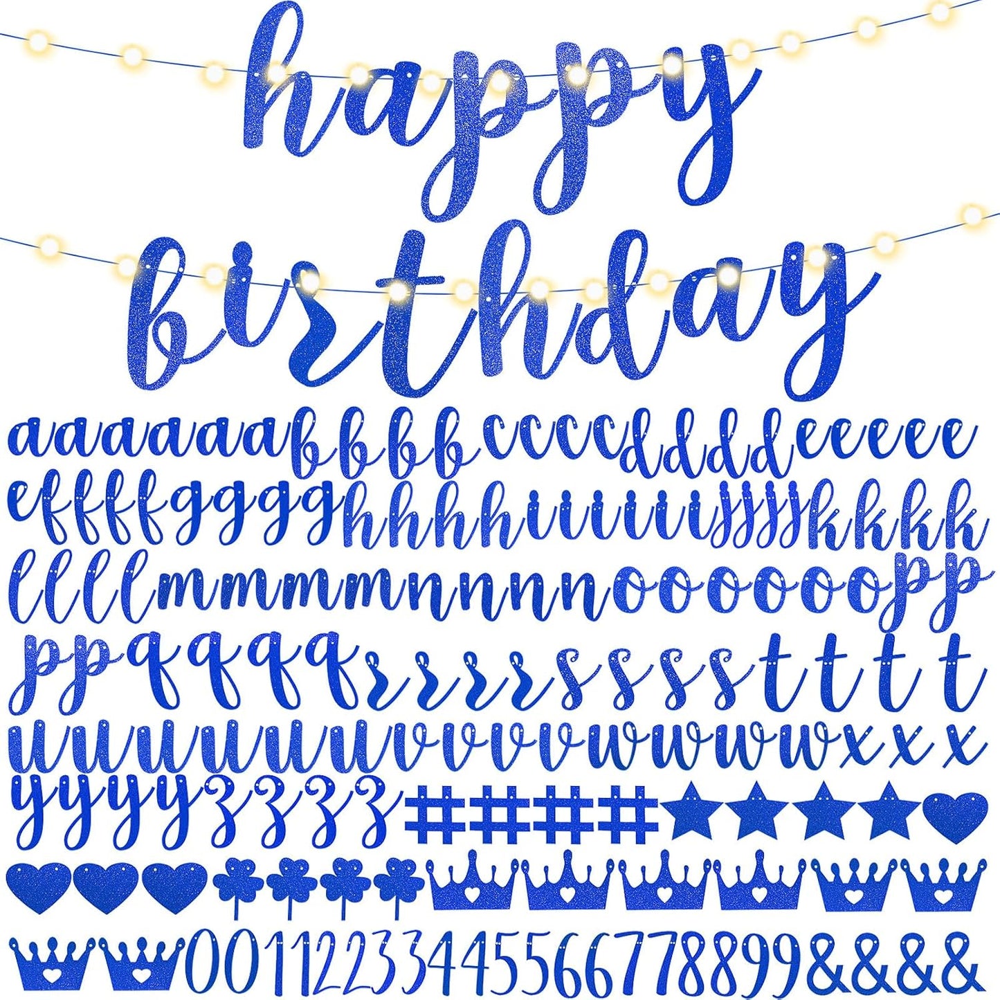 TaoBary 167 Pcs DIY Banner Kit Happy Birthday Glitter Banner Customizable Glitter Make Your Own Kit 162 Letters Symbols and Numbers 3 Rope for Birthday Halloween Wedding Christmas(Royal Blue)
