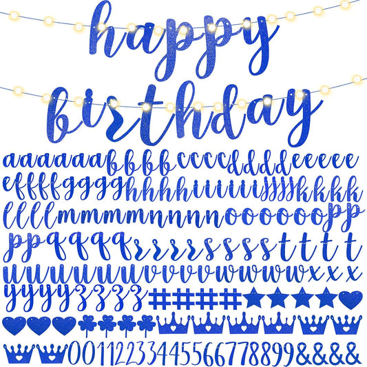 TaoBary 167 Pcs DIY Banner Kit Happy Birthday Glitter Banner Customizable Glitter Make Your Own Kit 162 Letters Symbols and Numbers 3 Rope for Birthday Halloween Wedding Christmas(Royal Blue)