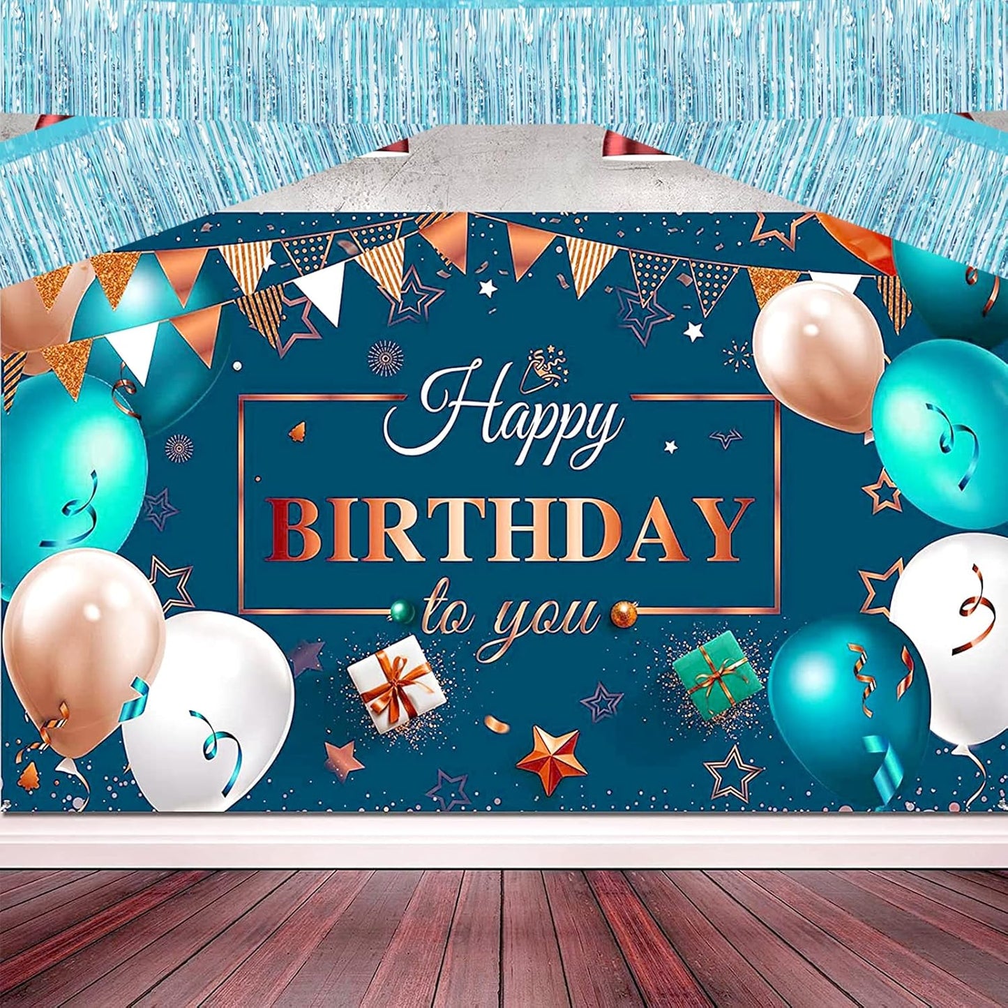 6 Pack 10 Feet Foil Fringe Garland Metallic Tinsel Streamers Banner Wall Hanging Curtain Backdrop Banner for Parade Floats, Thanksgiving, Christmas, Birthday, Halloween Party Decorations(Light Blue)