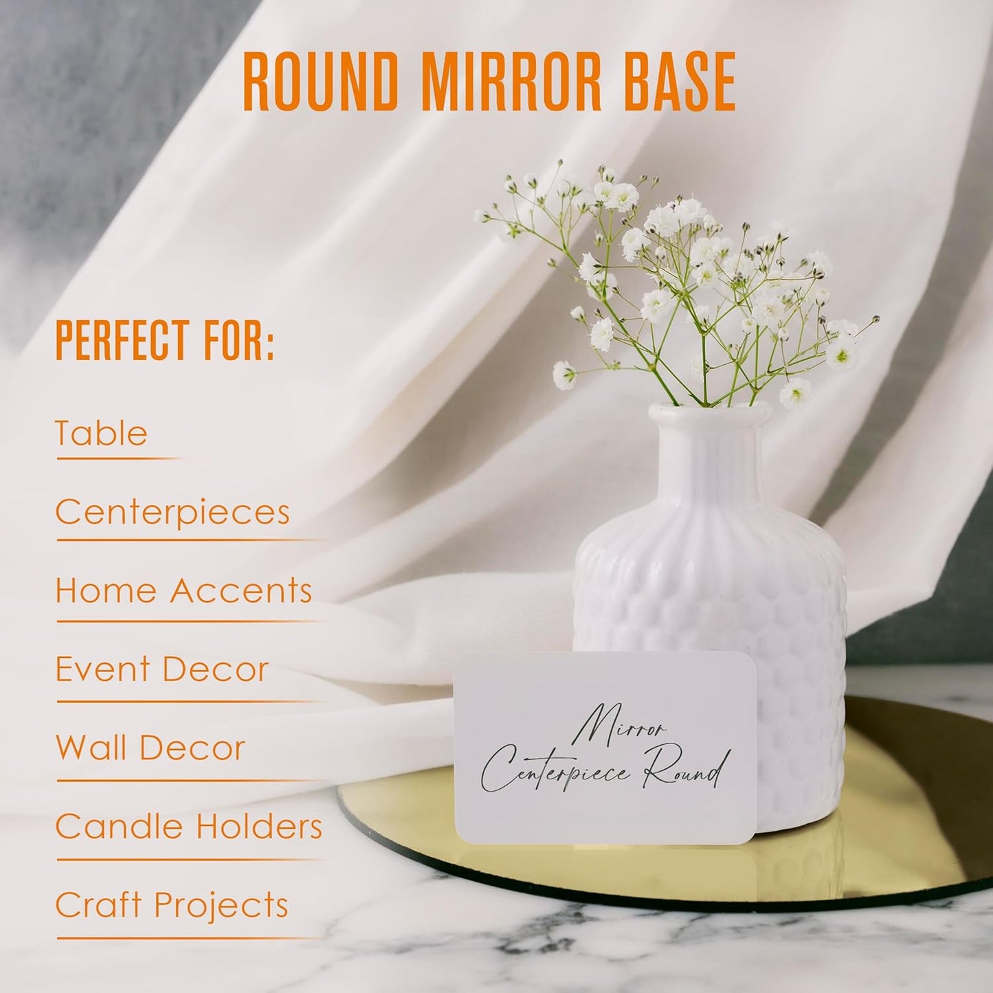 Houseables Gold Mirror Centerpieces For Tables, Round Mirrors For Centerpieces, Mirrored Trays, Round Table Plate Tray, Circle, Glass Charger, Wedding, Center Piece, Small, Base, Candle, 8 Inch, 12 PK