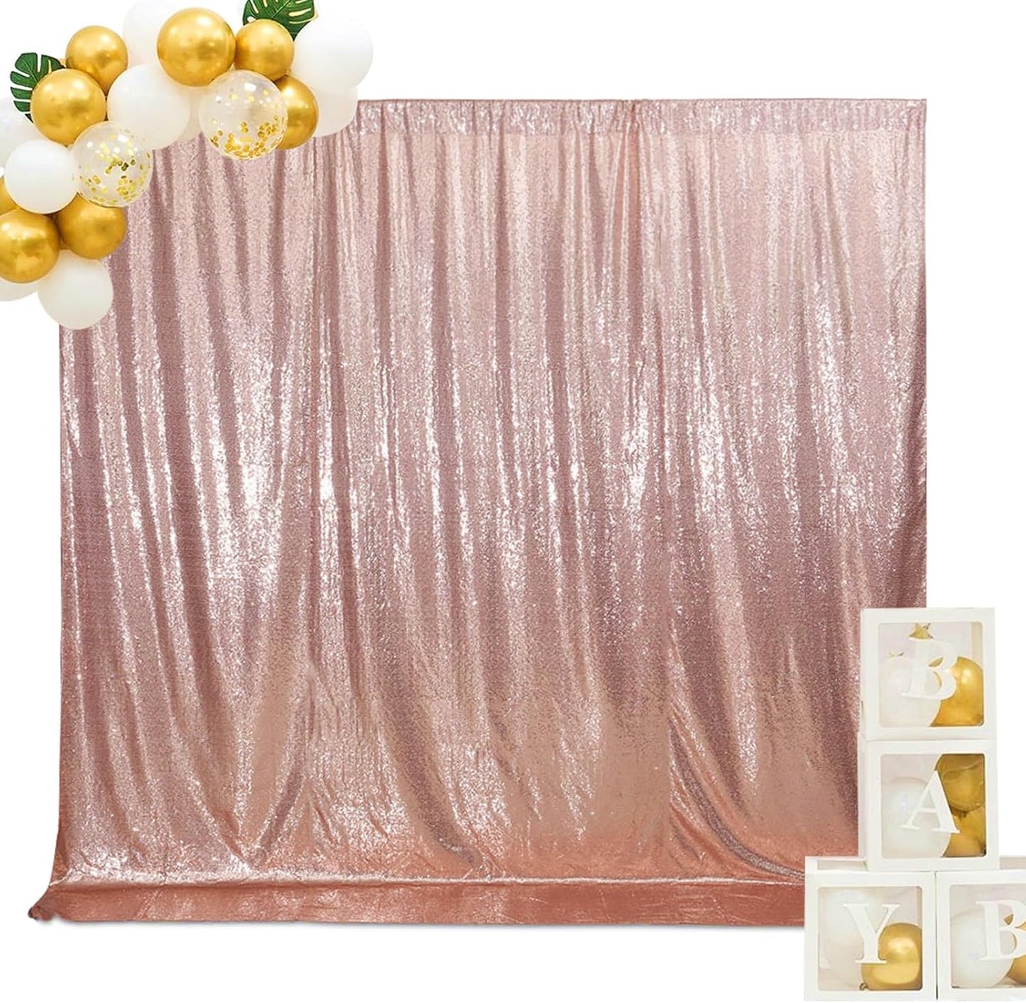 SquarePie Sequin Backdrop Curtain Not See Through Background for Wedding Party 20FT x 10FT Rose Gold