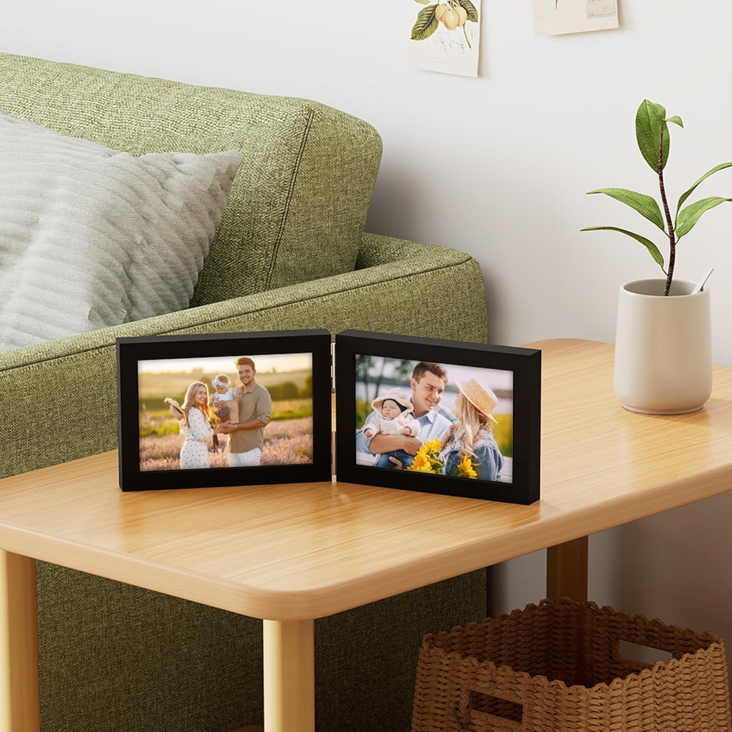 decorUhome Double 6x4 Picture Frame Vertical, Engineered Wood Bifold Photo Frame with Plexiglass for Tabletop Display, 6x4, Black