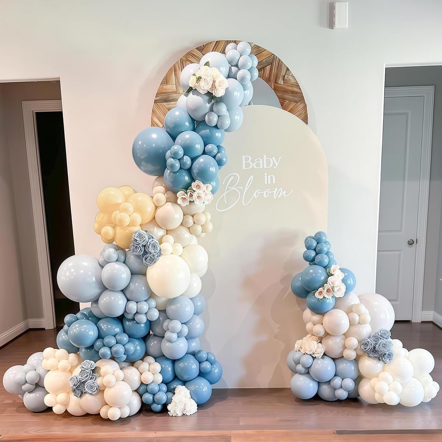 Dusty Blue Balloon Arch Kit 139Pcs Slate Blue Grey Balloons Garland Neutral Boho Retro Fog Gray Apricot Beige Cream White Sand Brown Birthday Party Balloons for Boys Bear Cloud Baby Shower Decorations
