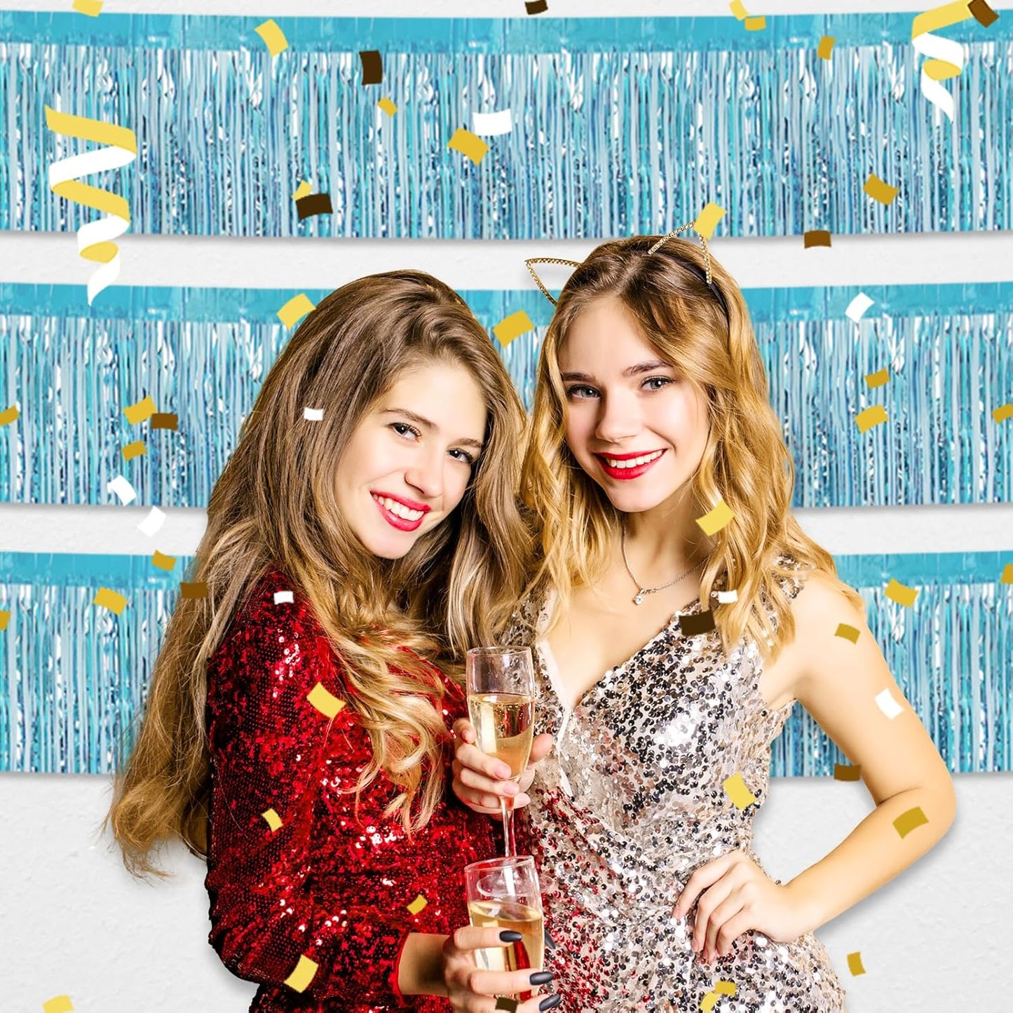 6 Pack 10 Feet Light Blue Foil Fringe Garland Metallic Tinsel Streamers Banner Wall Hanging Curtain Backdrop for Parade Floats, Birthday, Graduate, Mother's Day, Wedding Party Decoration