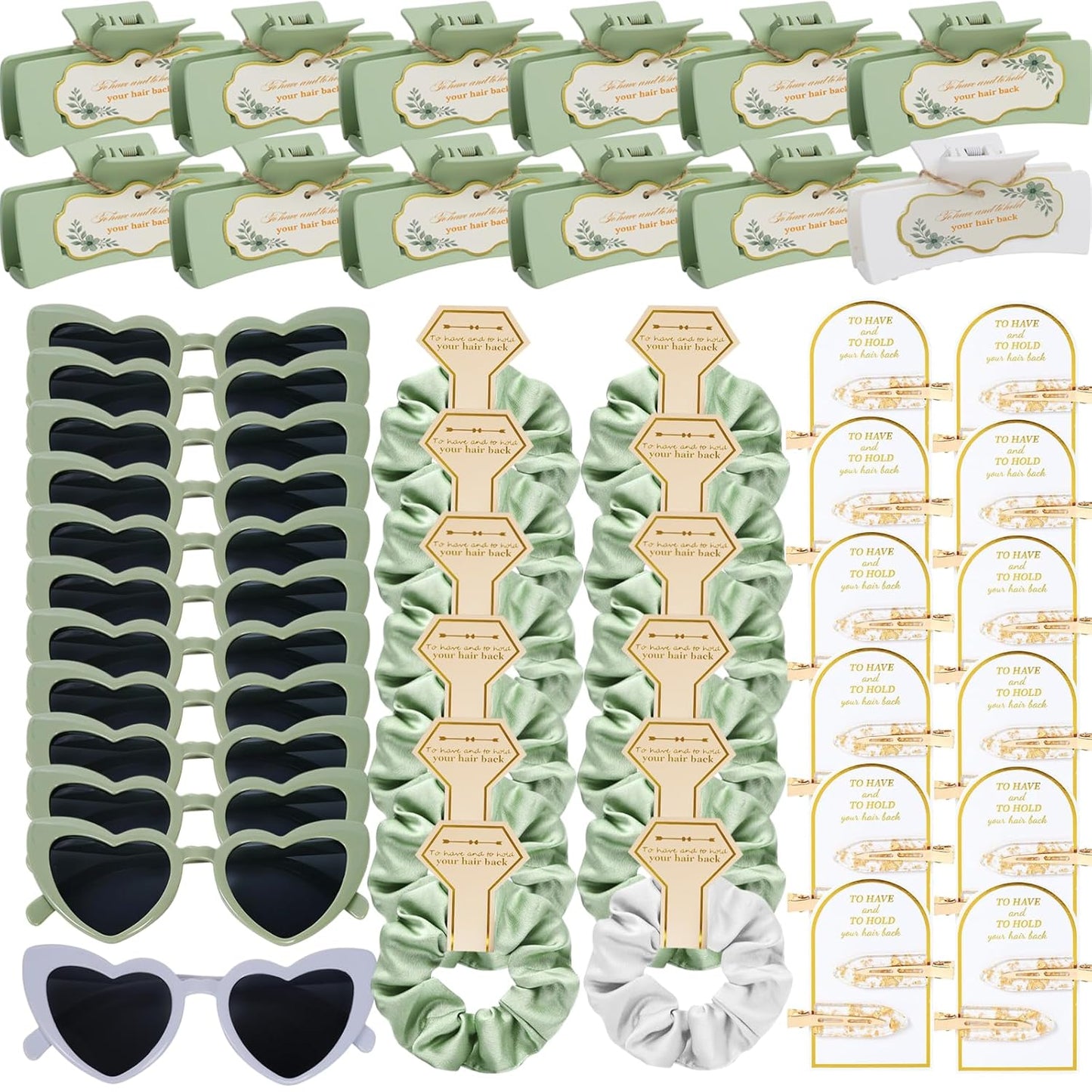 Sage Green Bridesmaid Gifts for Proposal, 12PCS Girls Gift Set with Hair Claws, Scrunchies, Makeup Clips & Heart Sunglasses, Wedding Bachelorette Party Favors, Birthday Gifts for Women Teens