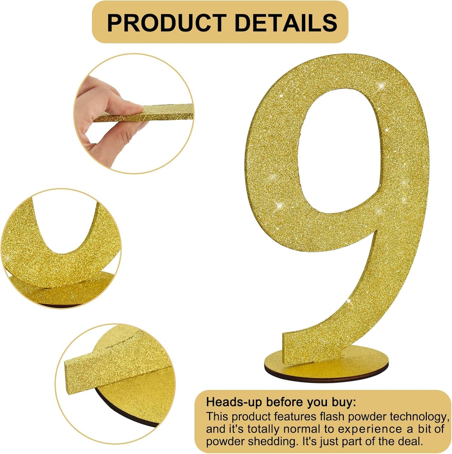 TONIFUL 11.8 Inch Gold Glitter Numbers Table Centerpieces 0-9 Birthday Party Decorations,Shining Gold Digital 9 for Birthday Party,Wedding,Bridal Shower,Engagement,Photo Shoot,Anniversary