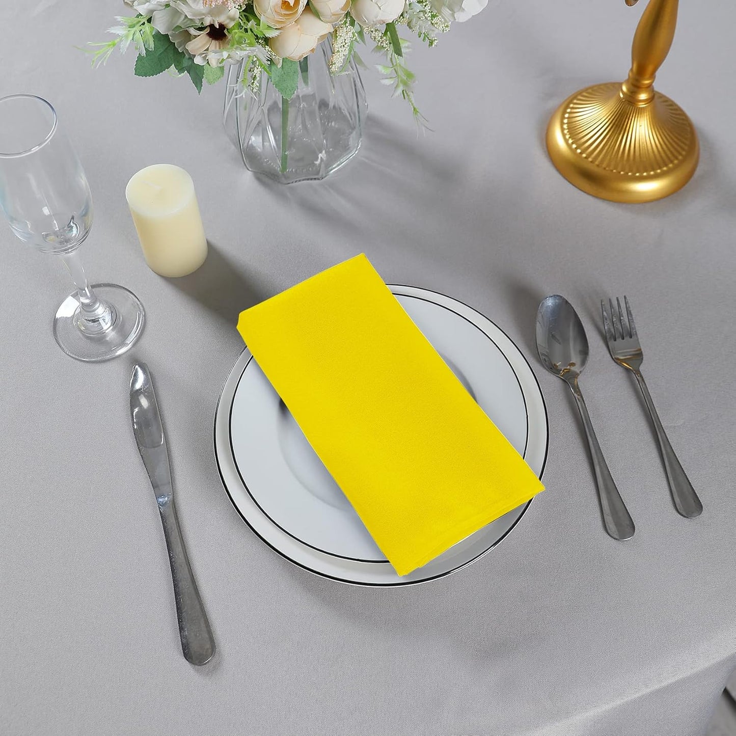 Cloth Napkins 17x17 inch Washable Polyester Dinner Napkins Soft Table Napkins for Wedding Party Dining Banquet(Yellow,100PCS)