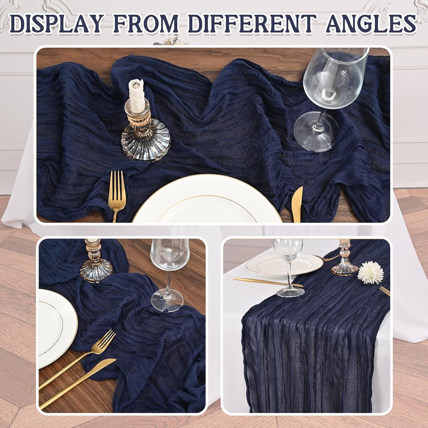 24 Pack Navy Blue Cheesecloth Table Runner 20 x 120 inch Gauze 10FT Semi Sheer Boho Fabric Cheese Cloth Table Runner for Wedding Party Birthday Baby Bridal Shower