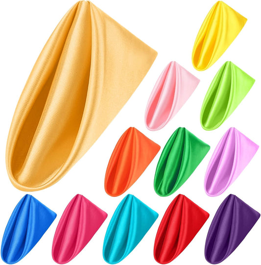 Aneco 12 Pieces Satin Napkins Soft Dinner Napkins Multicolor Square Weddings Table Napkins 17 x 17 Inches for Restaurant Weddings Party Dinner Decoration (Rainbow)
