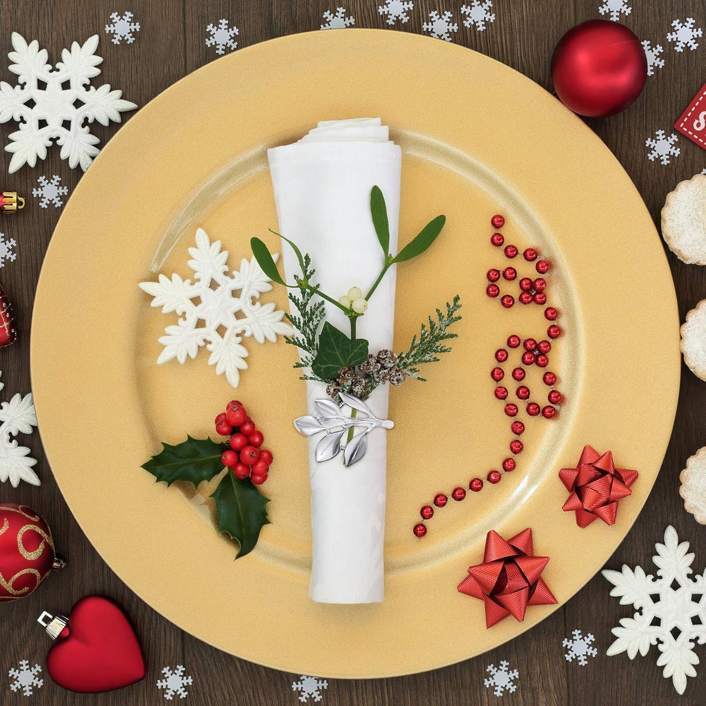 Hotop 100 Pcs Leaf Napkin Rings Set Silver Metal Napkins Rings Holders Bulk Glossy Table Adornment for Vintage Wedding Bridal Thanksgiving Christmas Holidays Fall Dinner Party Decoration Favors