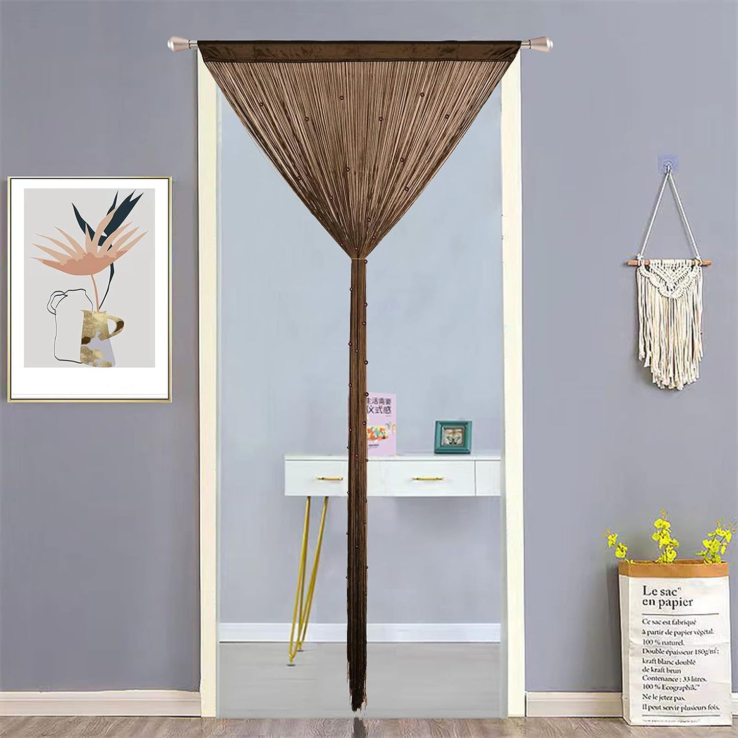 Beaded Curtain Beads Door String Curtains Ideal for Living Room Decor Wall Hanging Fringe Doorway Divider Bedroom Backdrop Hippie Window Closet Privacy Rod Pocket Dense (100x200cm,Coffee)