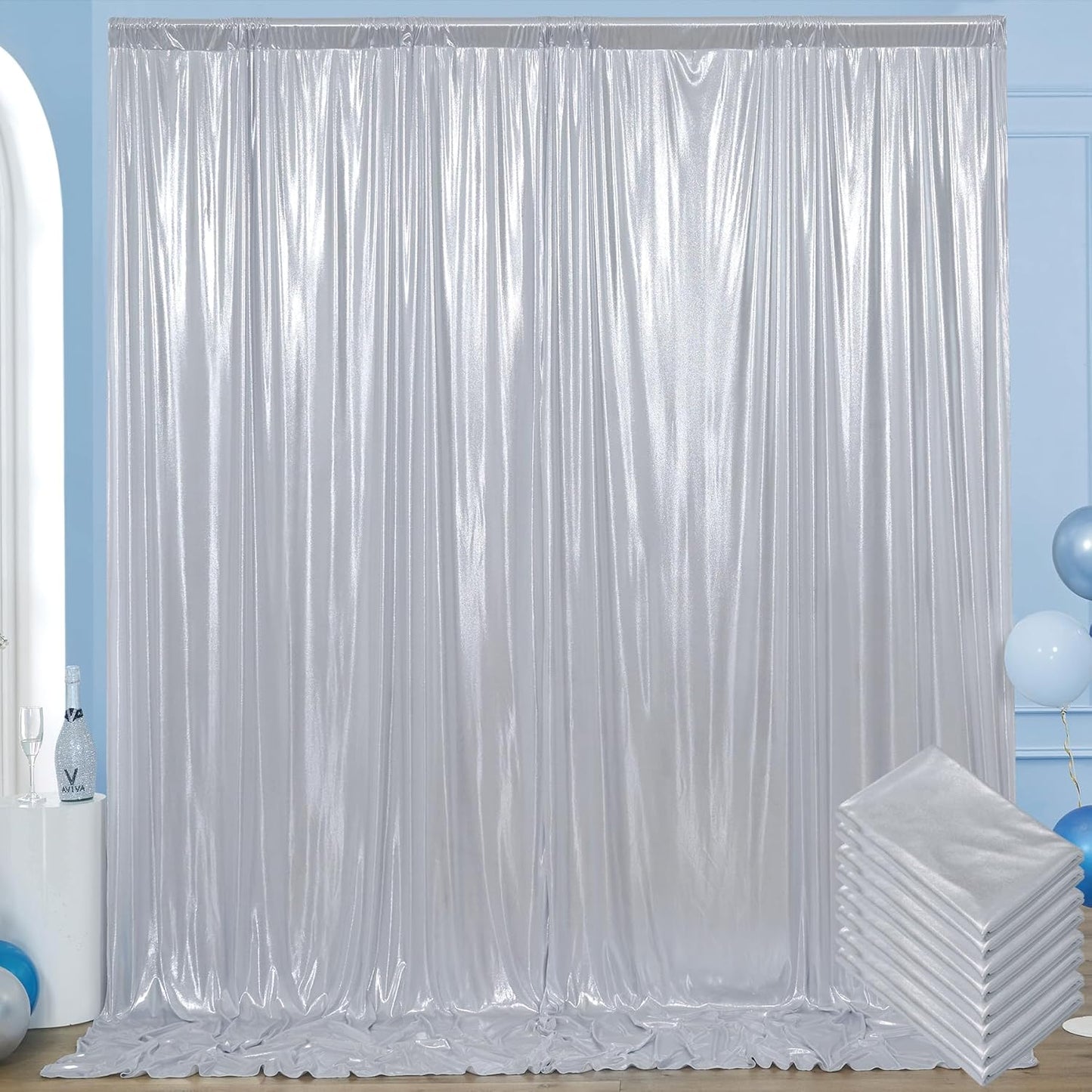 40x10 ft Wrinkle Free Silver Sequin Backdrop Curtain for Parties,Thick Not Fall Glitter Wedding Drapes Backdrop,4 Panels 5x10ft Shimmer Photo Wall Back Drop Cloth for Birthday Photography Background