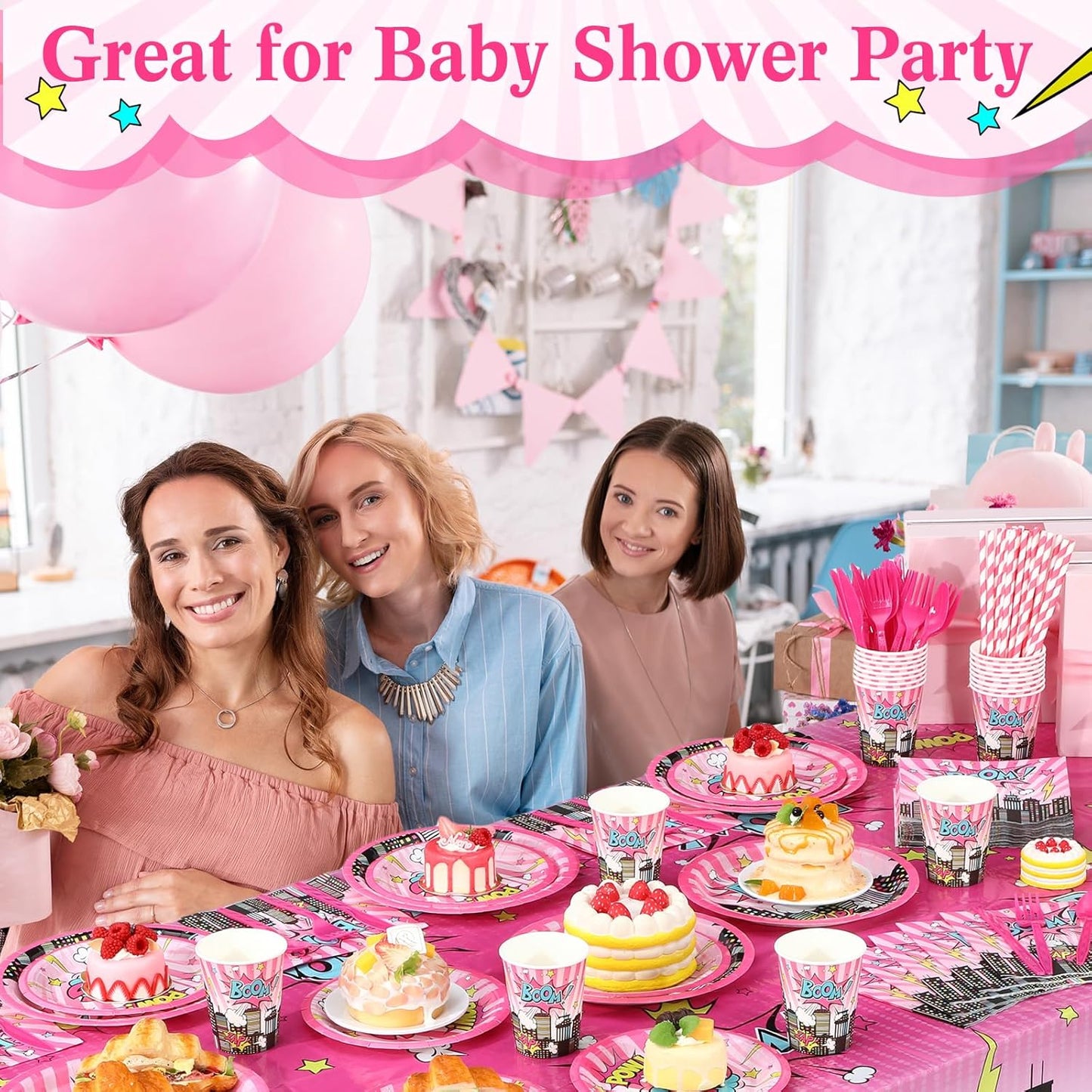 452 Pcs Girl Birthday Decorations for 50 Guests Pink Hero Paper Plates Napkins Cups Tablecloth Cutlery Straws for Pink Hero Girl Birthday Baby Shower Party Supplies