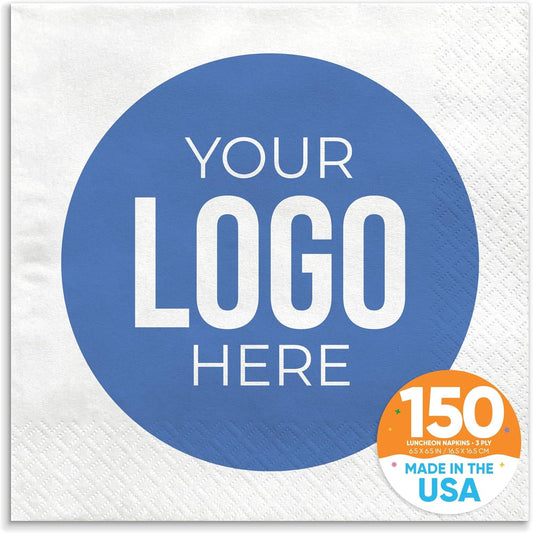 Big Dot of Happiness Custom Logo Party Napkins, Personalized Corporate Branded Business Decor, Your Logo Here White 3-Ply Paper Luncheon Napkins - 150 Count