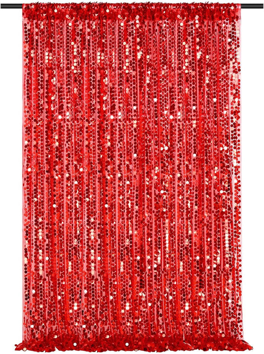 Red Big Payette Sequin Backdrop 4ftx8ft Glitter Drapes Panels Home Party Cake Table Background Curtains Decorations