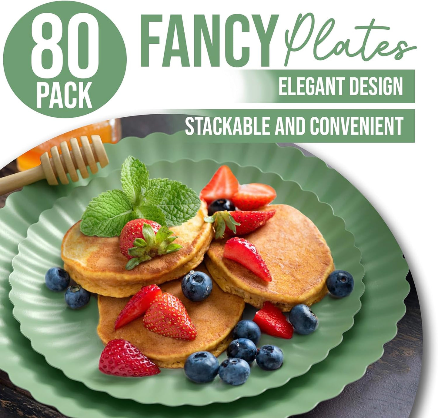 Trendables Scalloped Paper Plates 8.5 Inch & 10.5 Inch 80 Pcs Dinner Plate Set Fancy Disposable Plates for Party for 40 Guests 40 X 8 & 40 X 10 Large & Small Paper Plate Set for Parties Matcha