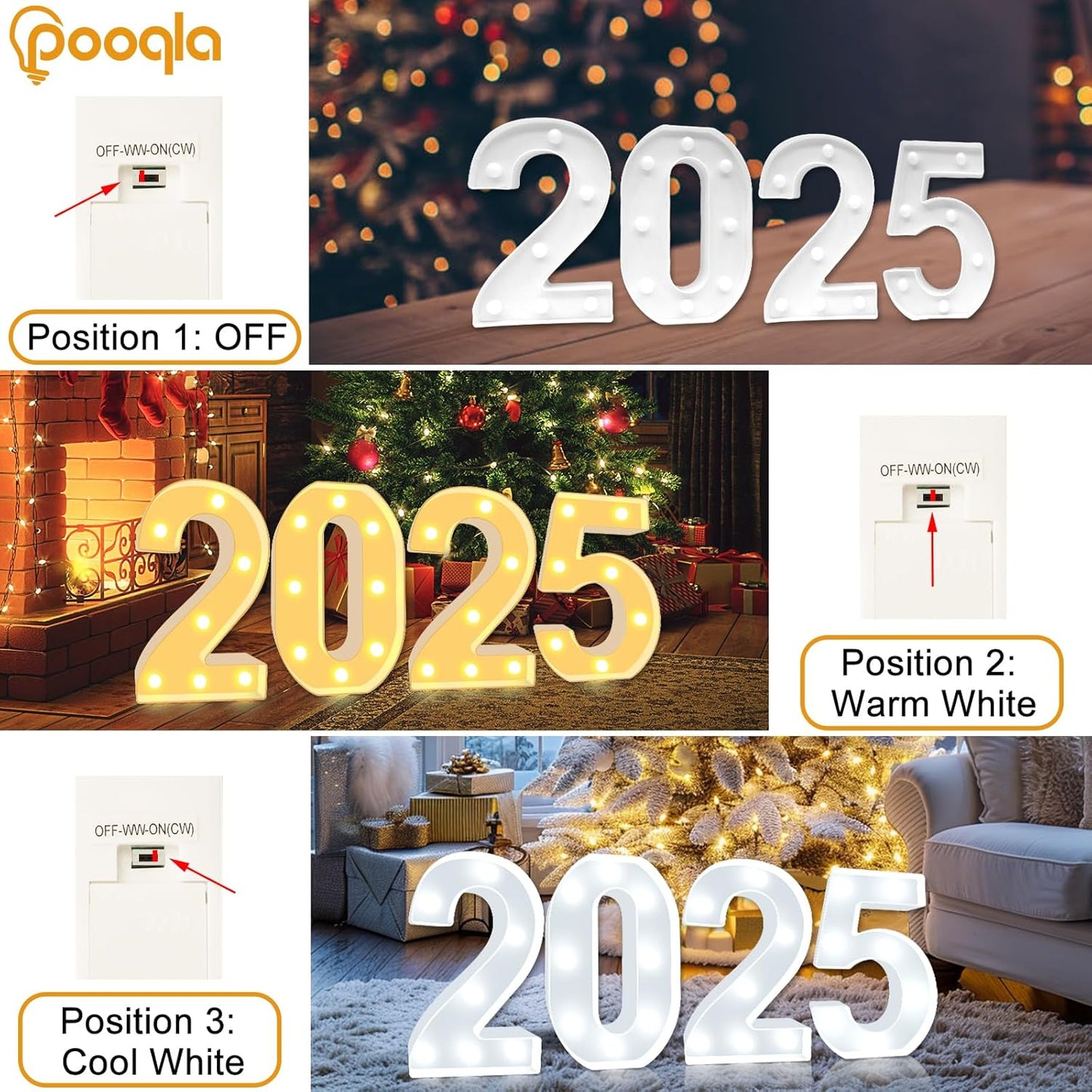 Pooqla LED Light Up Numbers, Warm White and Cool White Decorative Lighted Marquee Numbers, Light Up Numbers for Boys Girls Party, Wedding, Bar, Night Light, Room Decor, Birthday Decoration, Number 6