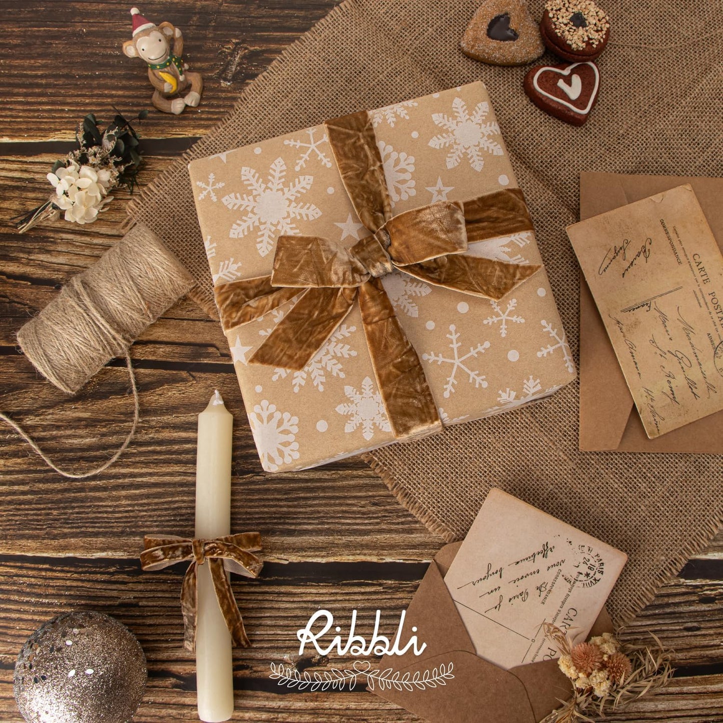 Ribbli Khaki Velvet Ribbon 1 Inches Luxury Crinkled Brown Christmas Ribbon for Gift Wrapping Crafts Home Decor-Continuous 10 Yard