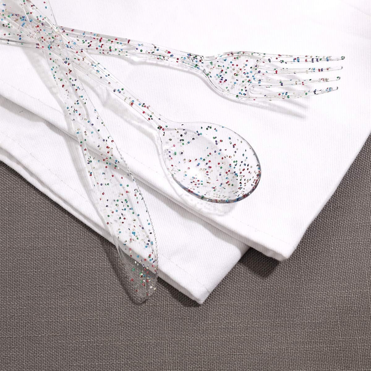 Supernal 360pcs Clear Plastic Silverware, Glitter Disposable Cutlery with Colorful Design,120 Forks,120 Knives,120 Spoons,Perfect for Parties Birthday